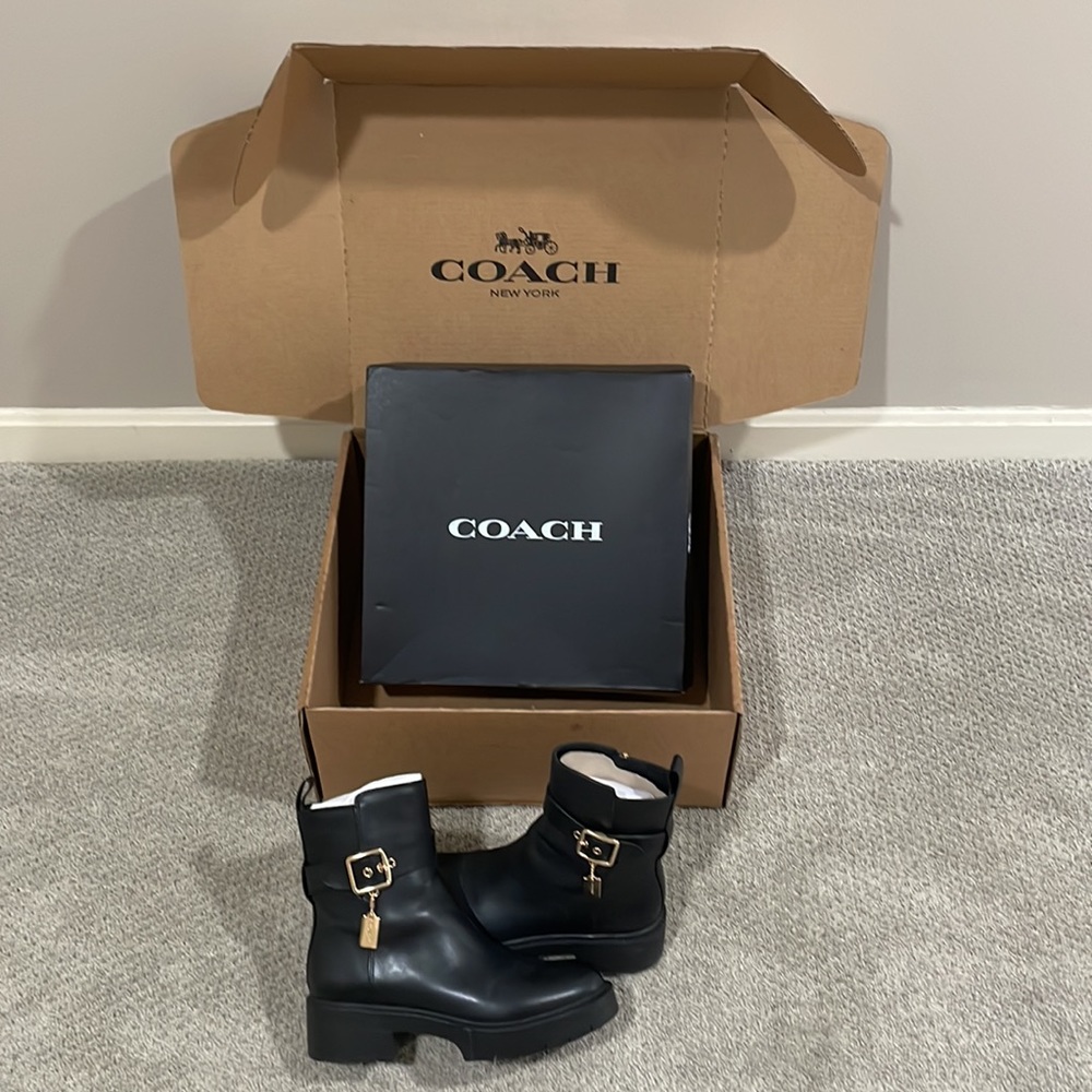 Coach Lacey Leather Bootie 8.5 Black NWT